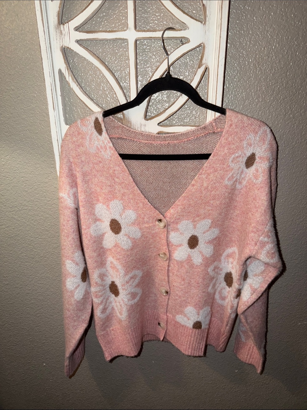 Women’s Pink Floral Button-Up Sweater Cardigan